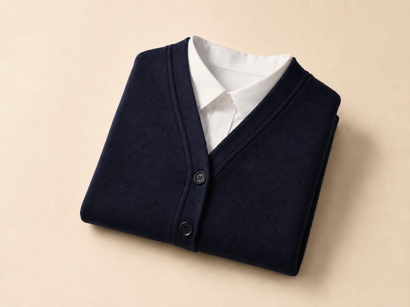 A neatly folded Trutex cardigan and shirt