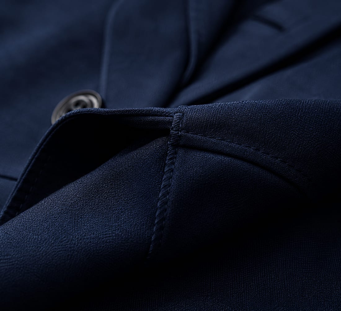 Close-up of reinforced stitching on a Trutex blazer