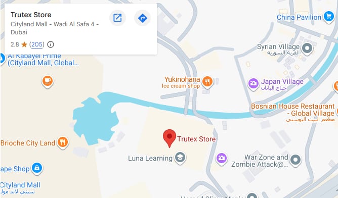 Map showing the Trutex support office in Al Quoz 1, Dubai